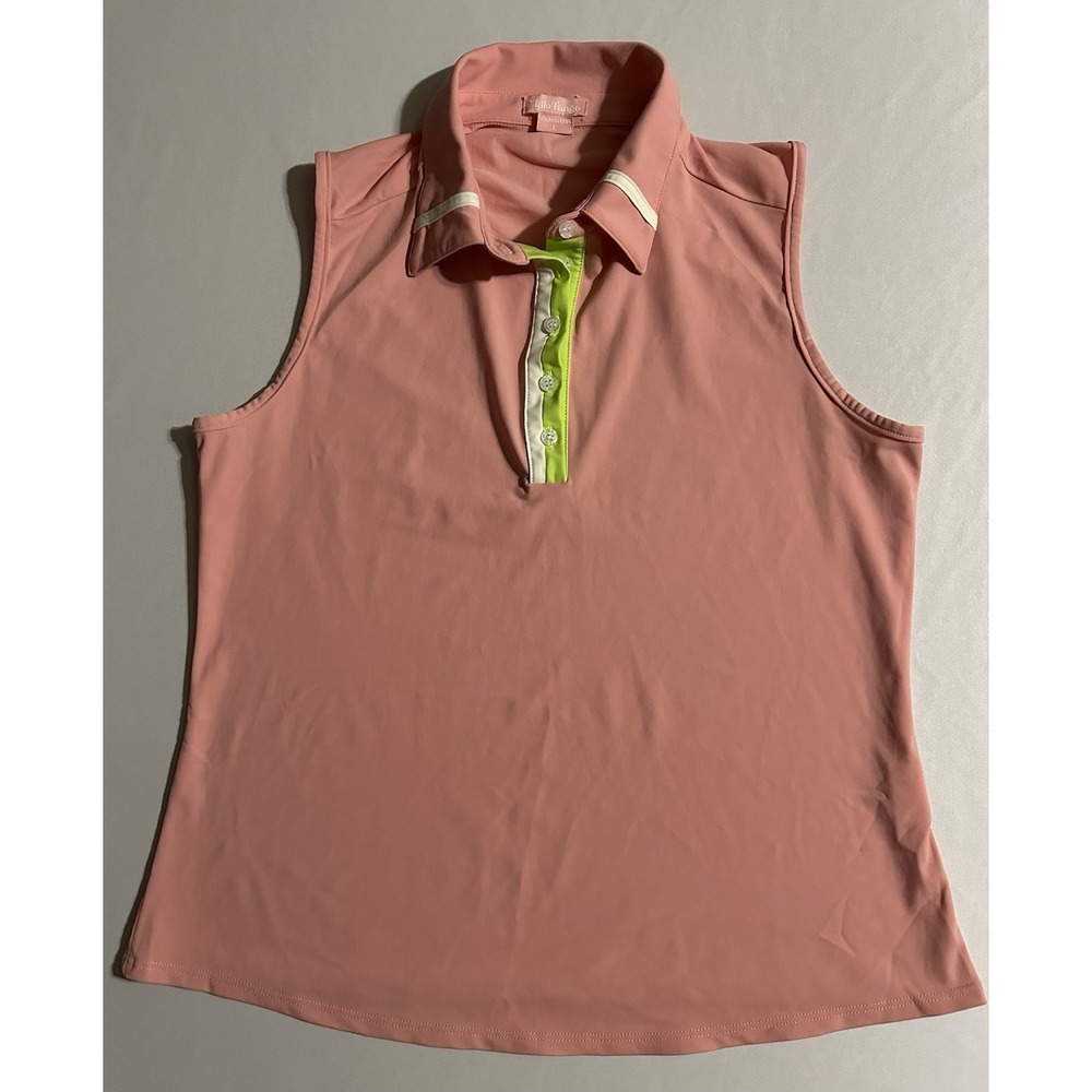 Kilo Tango Women's L Sleeveless Golf Polo Pink Lime Trim MAde in USA